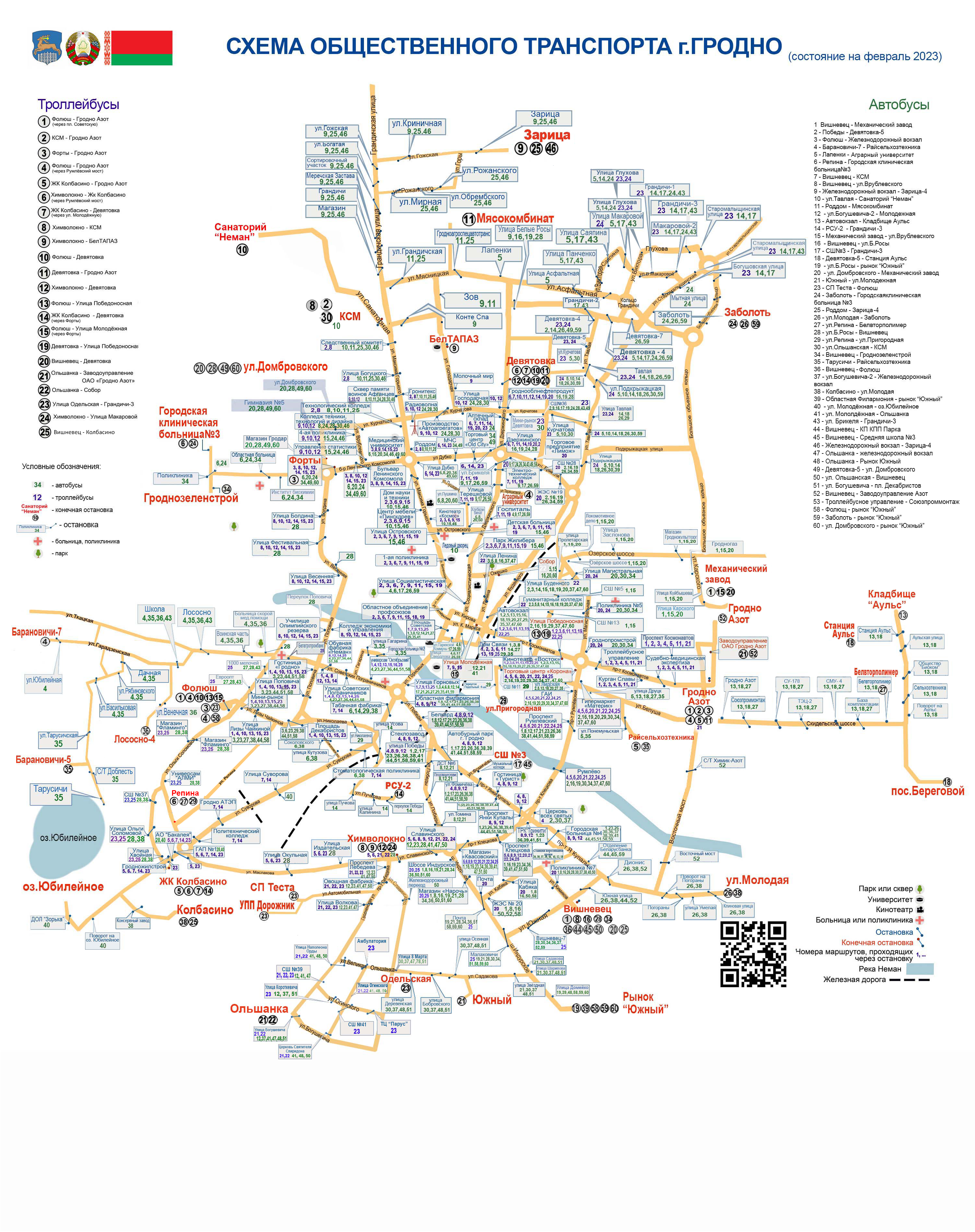 Карта-схема маршрутов движения автотранспорта г. Гродно - ОАО 